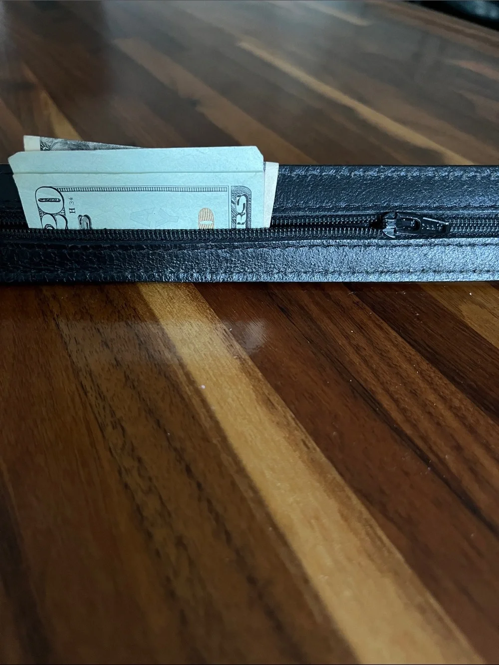LL Bean Leather Classic Money Belt Hidden Zip Travel USA Made Size 38 Black